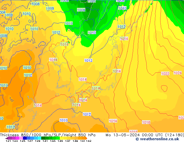 Thck 850-1000 hPa ECMWF Mo 13.05.2024 00 UTC