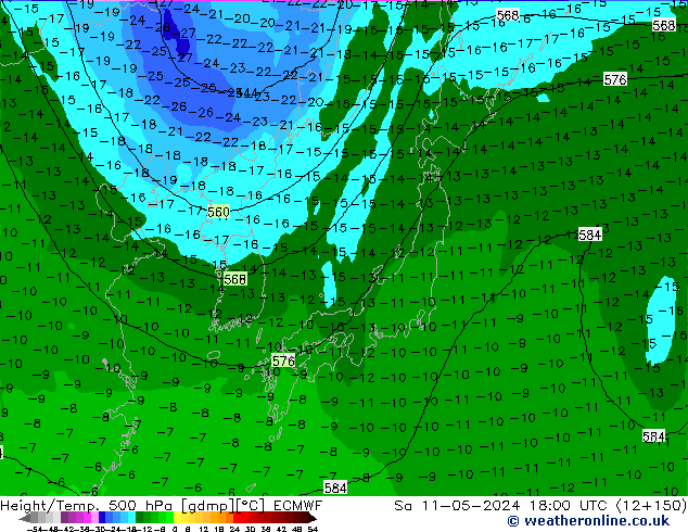 Z500/Rain (+SLP)/Z850 ECMWF Sa 11.05.2024 18 UTC