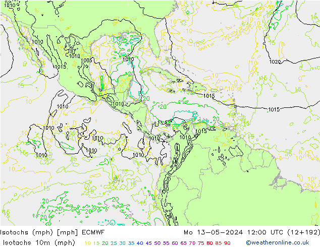 Isotachs (mph) ECMWF Mo 13.05.2024 12 UTC