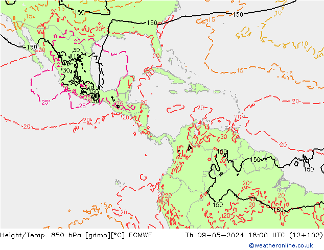 Height/Temp. 850 hPa ECMWF czw. 09.05.2024 18 UTC