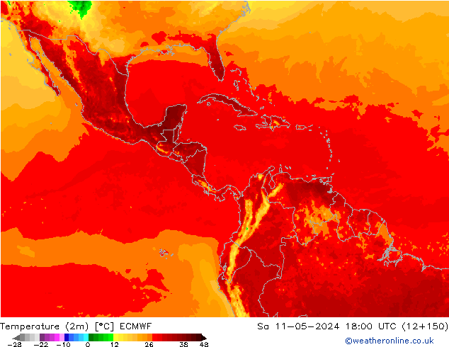 Temperatuurkaart (2m) ECMWF za 11.05.2024 18 UTC