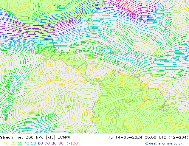 Rüzgar 300 hPa ECMWF Sa 14.05.2024 00 UTC