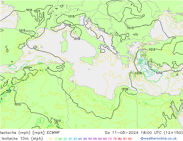 Isotachs (mph) ECMWF Sa 11.05.2024 18 UTC