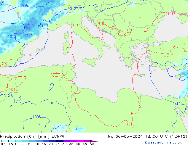 Z500/Rain (+SLP)/Z850 ECMWF пн 06.05.2024 00 UTC