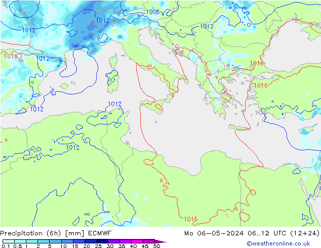 Z500/Rain (+SLP)/Z850 ECMWF Mo 06.05.2024 12 UTC