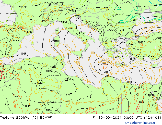 Theta-e 850hPa ECMWF Fr 10.05.2024 00 UTC