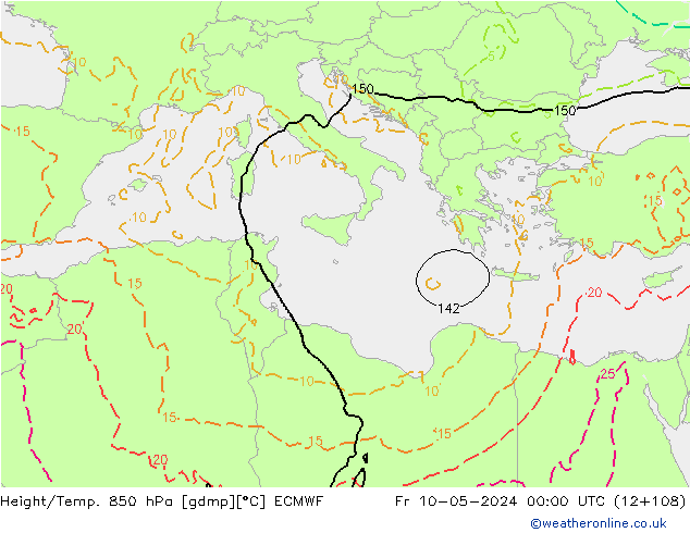 Height/Temp. 850 hPa ECMWF Fr 10.05.2024 00 UTC