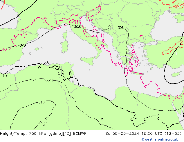 Height/Temp. 700 гПа ECMWF Вс 05.05.2024 15 UTC
