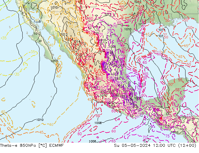 Theta-e 850hPa ECMWF dom 05.05.2024 12 UTC