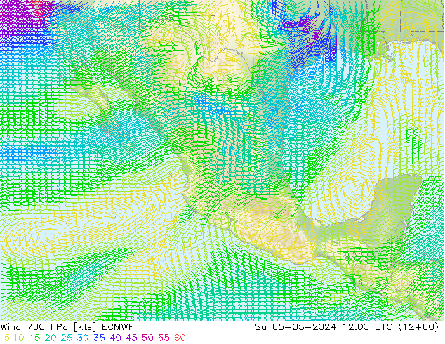 Wind 700 hPa ECMWF Su 05.05.2024 12 UTC