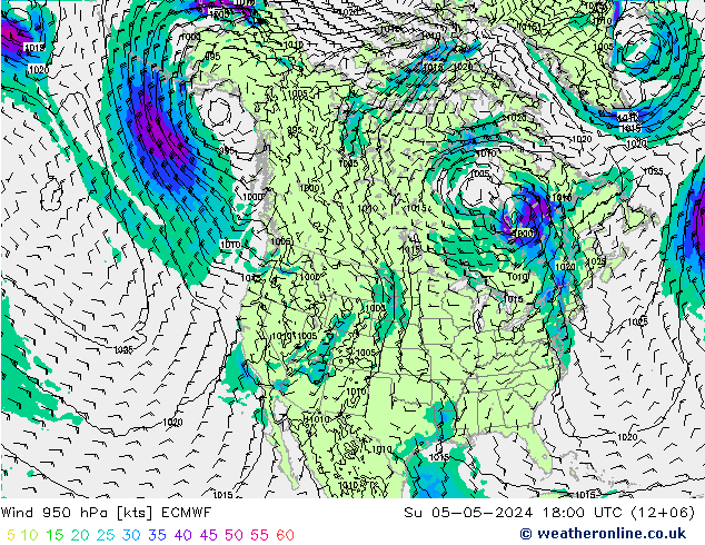 Vento 950 hPa ECMWF Dom 05.05.2024 18 UTC