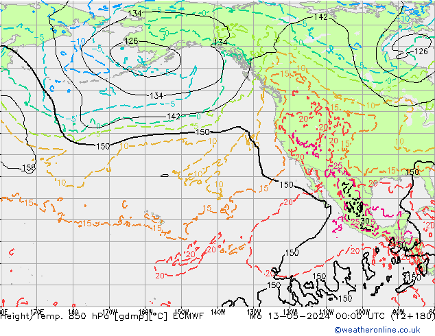 Z500/Yağmur (+YB)/Z850 ECMWF Pzt 13.05.2024 00 UTC