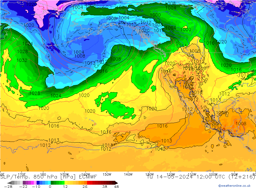 SLP/Temp. 850 hPa ECMWF mar 14.05.2024 12 UTC