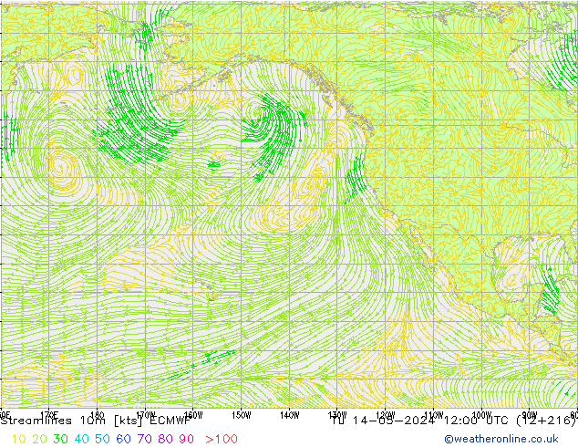 Streamlines 10m ECMWF Út 14.05.2024 12 UTC