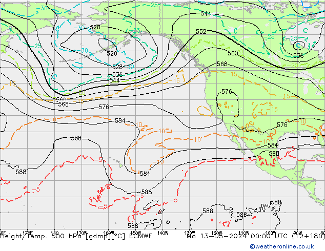 Z500/Yağmur (+YB)/Z850 ECMWF Pzt 13.05.2024 00 UTC