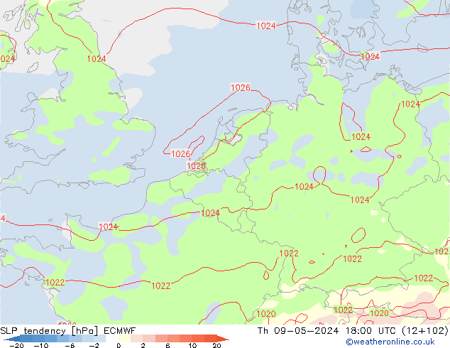 Drucktendenz ECMWF Do 09.05.2024 18 UTC