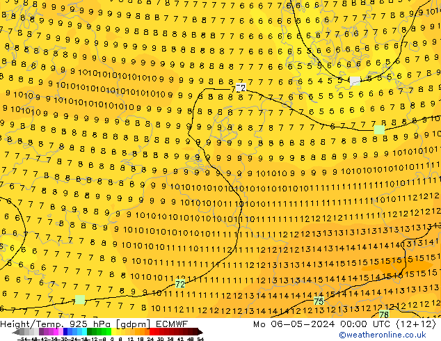 Yükseklik/Sıc. 925 hPa ECMWF Pzt 06.05.2024 00 UTC