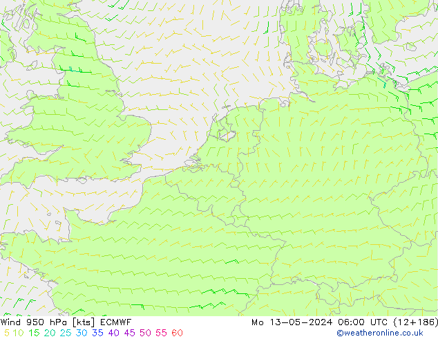 Wind 950 hPa ECMWF Mo 13.05.2024 06 UTC
