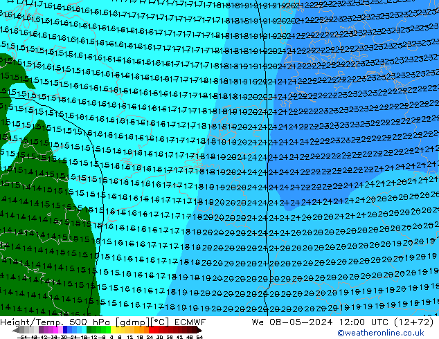 Z500/Rain (+SLP)/Z850 ECMWF mer 08.05.2024 12 UTC