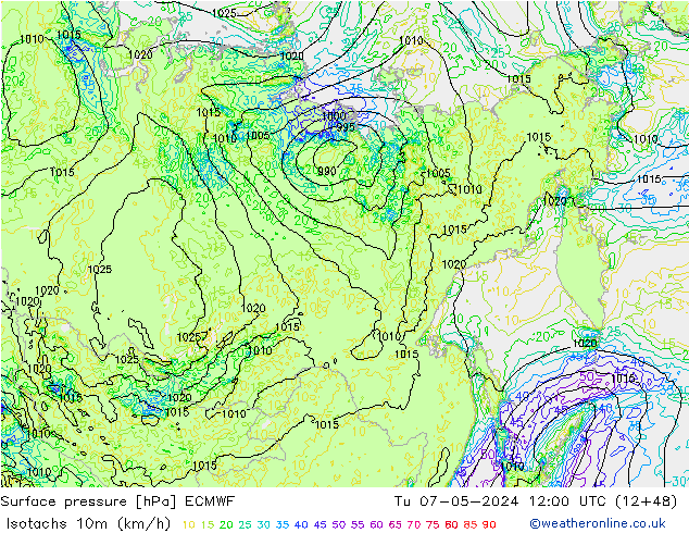 Isotachen (km/h) ECMWF di 07.05.2024 12 UTC