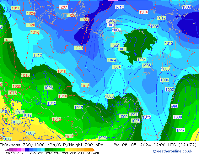 Thck 700-1000 hPa ECMWF We 08.05.2024 12 UTC