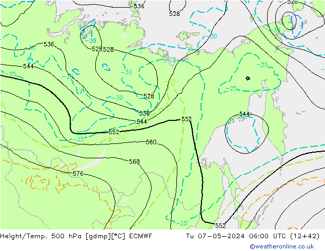 Z500/Rain (+SLP)/Z850 ECMWF mar 07.05.2024 06 UTC