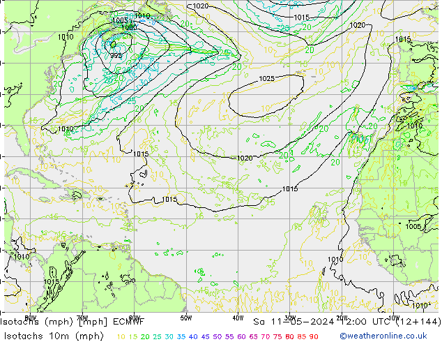 Isotachs (mph) ECMWF Sáb 11.05.2024 12 UTC