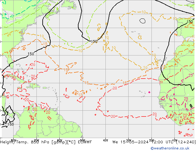 Height/Temp. 850 hPa ECMWF St 15.05.2024 12 UTC