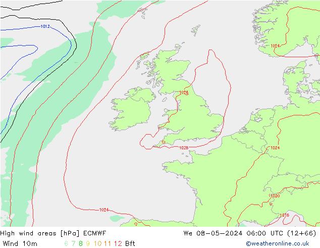 High wind areas ECMWF Qua 08.05.2024 06 UTC