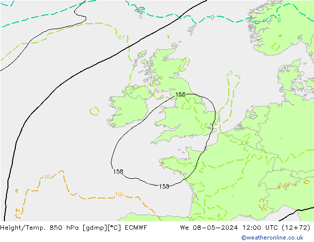 Z500/Rain (+SLP)/Z850 ECMWF mer 08.05.2024 12 UTC