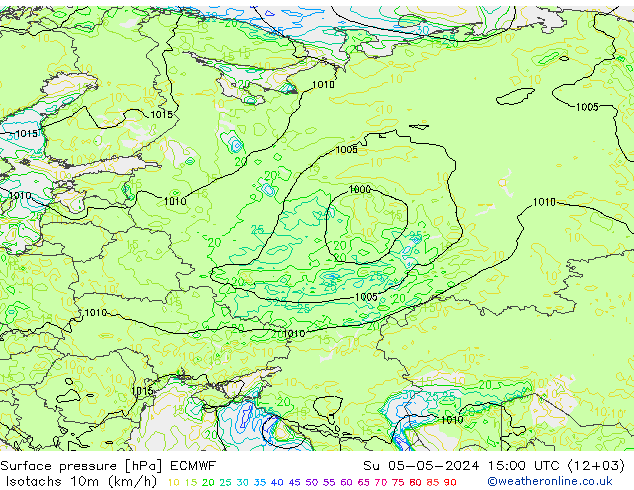 Isotachs (kph) ECMWF Su 05.05.2024 15 UTC