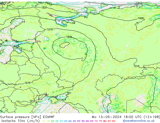 Eşrüzgar Hızları (km/sa) ECMWF Pzt 13.05.2024 18 UTC