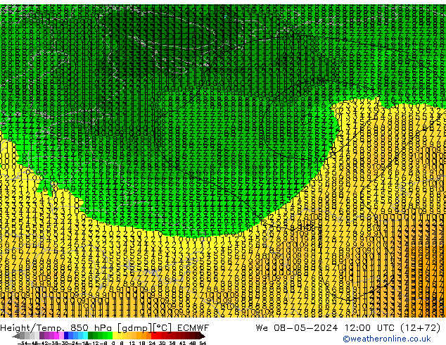 Z500/Rain (+SLP)/Z850 ECMWF mer 08.05.2024 12 UTC