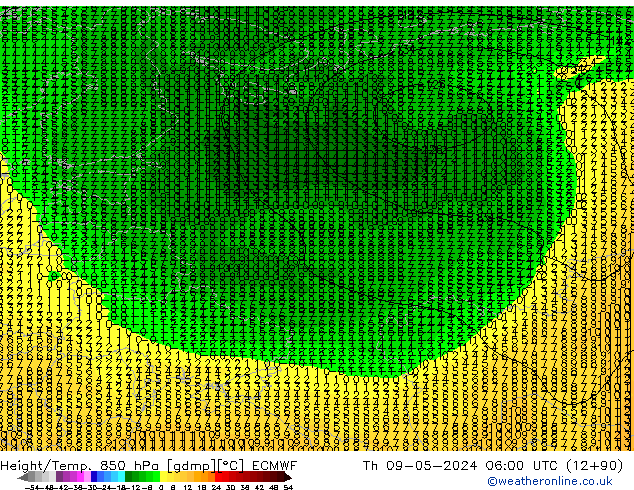 Z500/Rain (+SLP)/Z850 ECMWF gio 09.05.2024 06 UTC