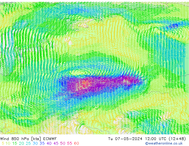 Wind 850 hPa ECMWF di 07.05.2024 12 UTC