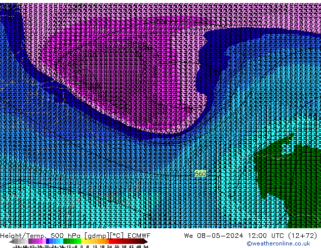 Z500/Rain (+SLP)/Z850 ECMWF mer 08.05.2024 12 UTC