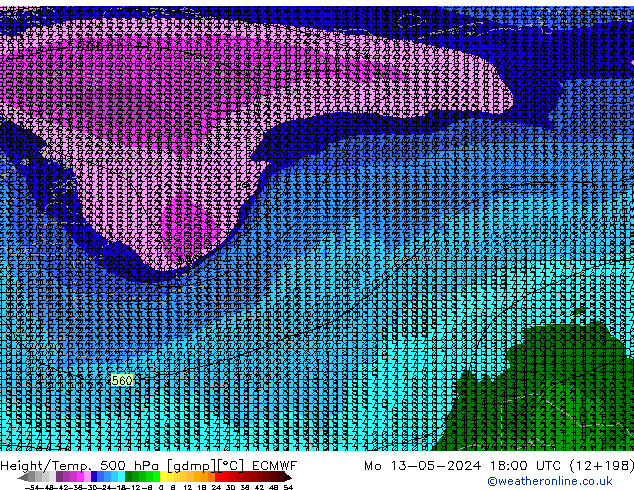 Height/Temp. 500 hPa ECMWF Mo 13.05.2024 18 UTC