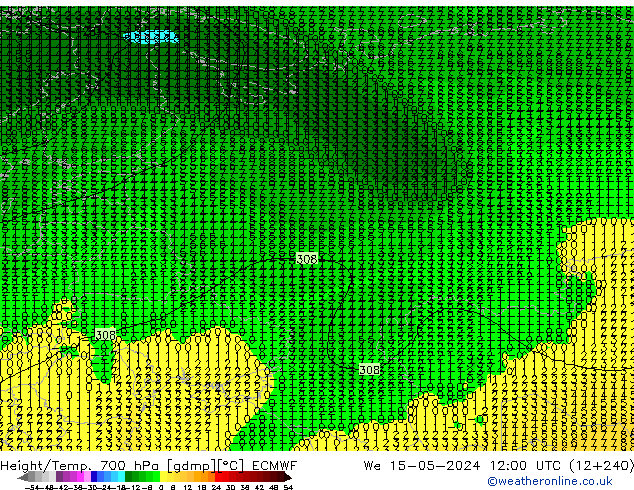 Height/Temp. 700 hPa ECMWF  15.05.2024 12 UTC