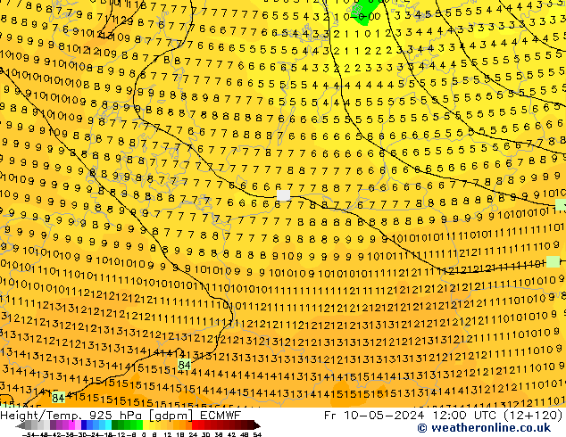 Height/Temp. 925 hPa ECMWF ven 10.05.2024 12 UTC