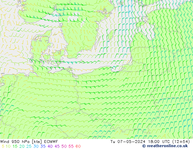 wiatr 950 hPa ECMWF wto. 07.05.2024 18 UTC