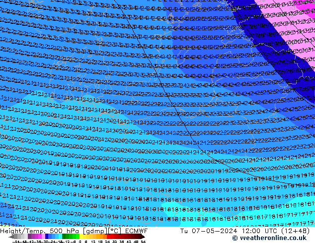 Z500/Rain (+SLP)/Z850 ECMWF Ter 07.05.2024 12 UTC