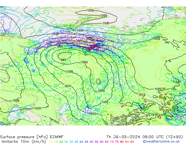 Eşrüzgar Hızları (km/sa) ECMWF Per 09.05.2024 06 UTC