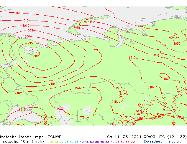 Isotachs (mph) ECMWF sab 11.05.2024 00 UTC