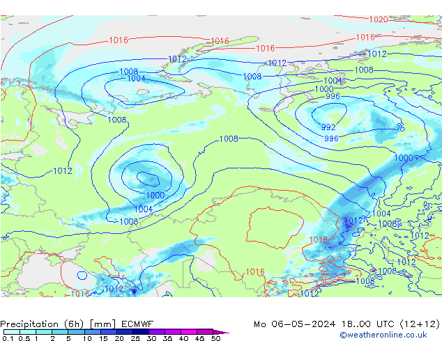 Z500/Rain (+SLP)/Z850 ECMWF пн 06.05.2024 00 UTC