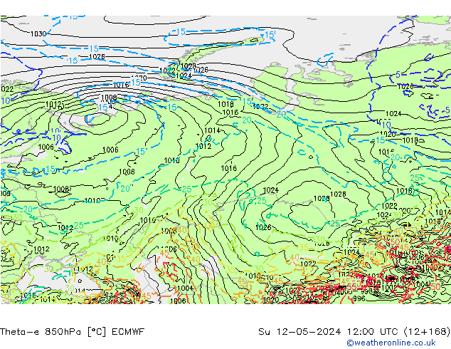 Theta-e 850hPa ECMWF Paz 12.05.2024 12 UTC