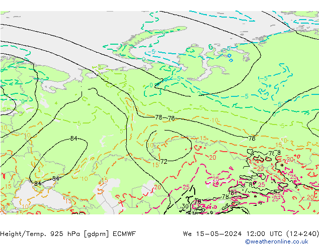 Hoogte/Temp. 925 hPa ECMWF wo 15.05.2024 12 UTC