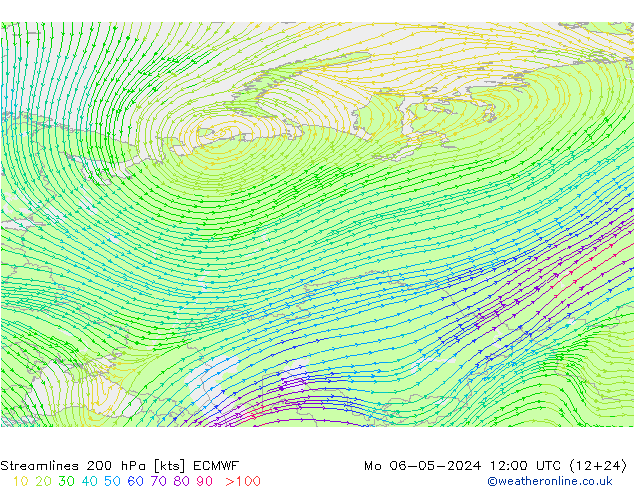 Ligne de courant 200 hPa ECMWF lun 06.05.2024 12 UTC