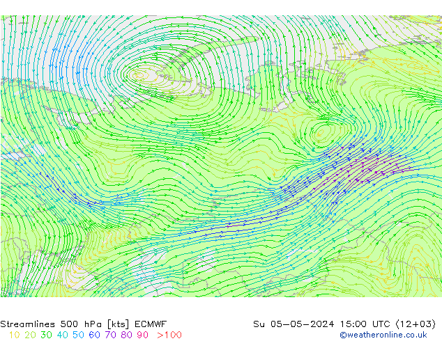 ветер 500 гПа ECMWF Вс 05.05.2024 15 UTC