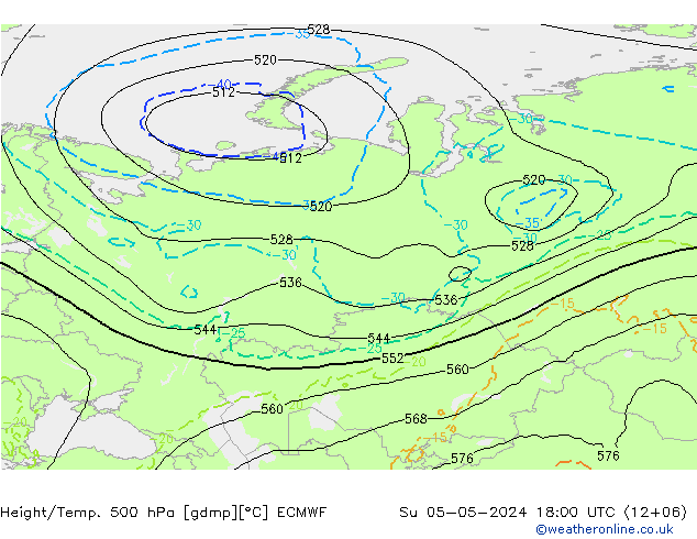 Z500/Regen(+SLP)/Z850 ECMWF zo 05.05.2024 18 UTC