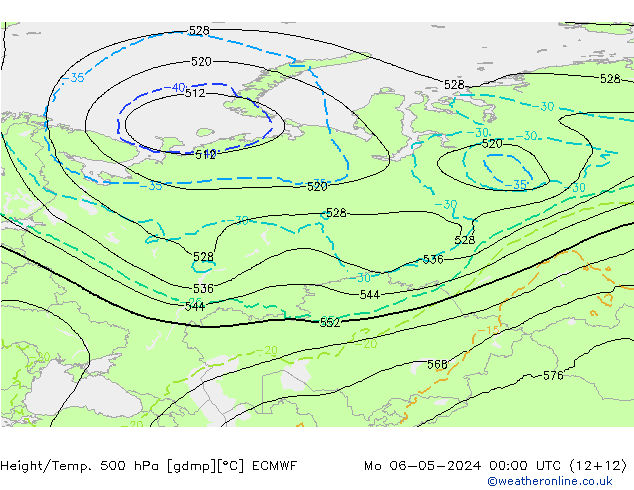 Z500/Rain (+SLP)/Z850 ECMWF пн 06.05.2024 00 UTC